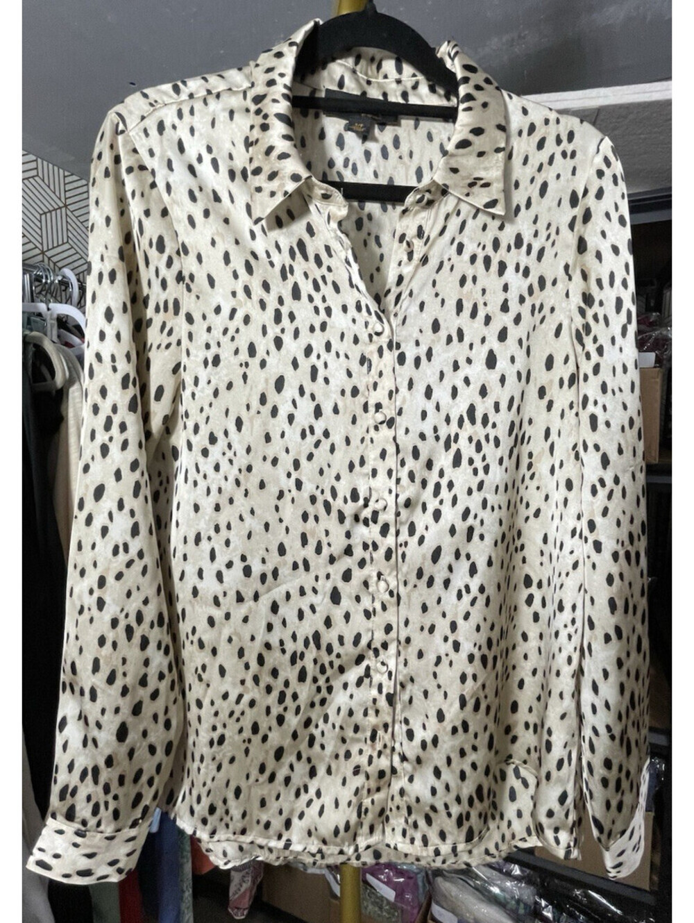 TRUTH BY REPUBLIC Women S Animal Print Satin Blouse Long Sleeve Button Up Top
